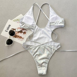 Silver glossy one-piece strap swimsuit