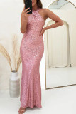 Sexy backless sleeveless sequin long dress