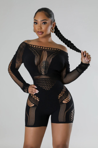 Fun hollow out perspective mesh clothing sexy high elastic jumpsuit