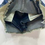 Diagonal zipper retro color anti glare pants skirt denim short skirt