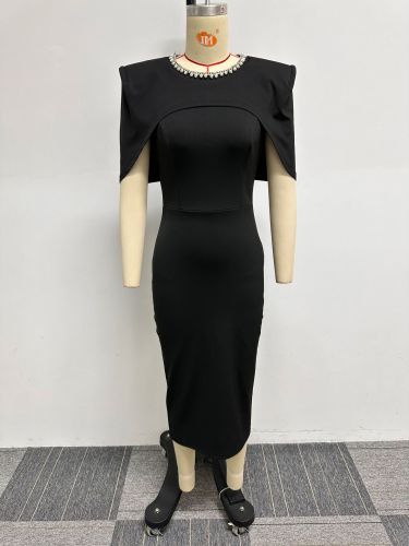 Hip wrap slim fit vest style back slit dress with a camisole two-piece set