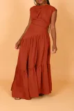 Solid color sleeveless pleated loose hem nylon dress