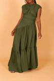 Solid color sleeveless pleated loose hem nylon dress