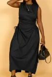 Solid color sleeveless hollowed out nylon dress