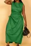 Solid color sleeveless hollowed out nylon dress
