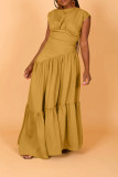 Solid color sleeveless pleated loose hem nylon dress