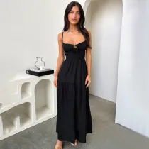 Hanging strap backless A-line vacation dress for women