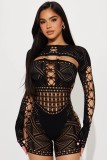 Women's fun hollow out perspective mesh clothing sexy high elastic jumpsuit