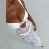 Perspective hollowed out slim fit buttocks wrapped lace dress