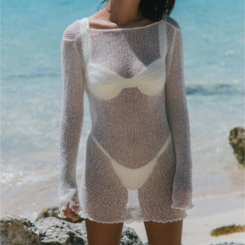 Knitted sexy large backless beach vacation dress