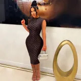 Mesh round neck slim fit dress long skirt