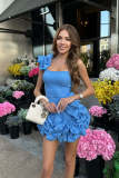 Flower bud waist cinched dress, one shoulder strapless and hip wrapped skirt