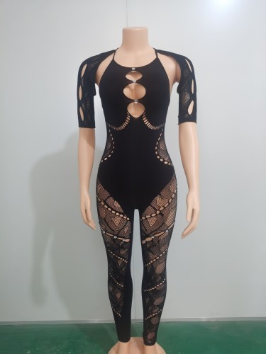 Sexy high elastic mesh jumpsuit