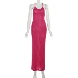 Sexy Hanging Neck Open Back Midi  Dress K23D26525