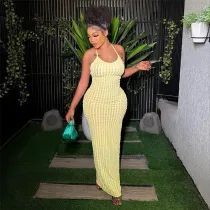 Sexy Hanging Neck Open Back Midi  Dress K23D26525