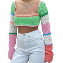 Leisure hollowed out knitted long sleeved women's clothing