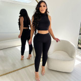 High necked sexy small vest tight pants sports set