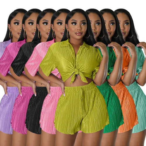 Shirt short sleeved pleated casual set