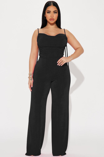 Low cut pleated strap sexy jumpsuit