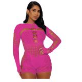 Women's fun hollow out perspective mesh clothing sexy high elastic jumpsuit