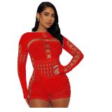 Women's fun hollow out perspective mesh clothing sexy high elastic jumpsuit