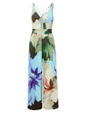 Printed shoulder strap hollowed out jumpsuit