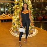 Sleeveless sexy camisole slim fit long pants tight fitting jumpsuit