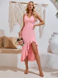 V-neck sleeveless ruffled hem dress