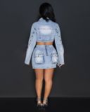 Irregular slit work bag denim skirt