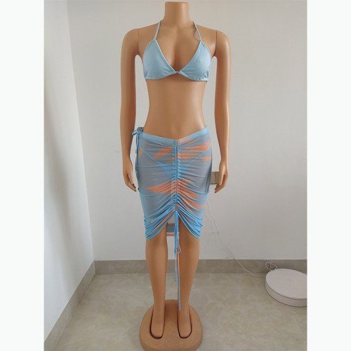 Swimwear Perspective Mesh Skirt Set