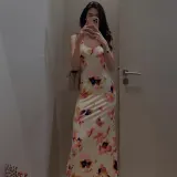 Printed sexy backless U-neck slim fit camisole dress