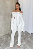 Hollow and perforated open back knit wrap buttocks slim fit jumpsuit