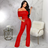 Straight shoulder solid color jumpsuit with waistband