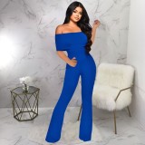 Straight shoulder solid color jumpsuit with waistband