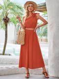 Solid color slanted shoulder waist up dress set