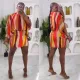 Colorful striped printed tie bat sleeve wrap buttocks dress