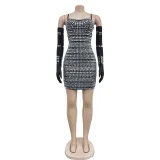 Women's hot diamond sexy suspender gloves long dress dress