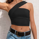 Diagonal shoulder strapless top with two sleeveless short tops