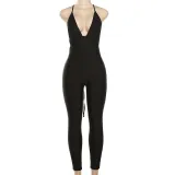 Women's cross strap sexy backless fashionable low cut jumpsuit