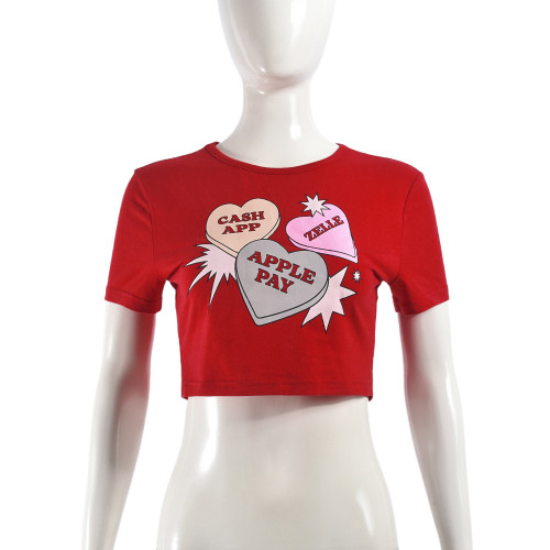 Printed Letter Love Open Navel T-shirt