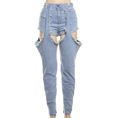 Sexy high waisted patchwork slim fit jeans