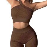 Seamless thread solid color yoga suit three piece set