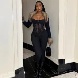 Low cut perspective slim fit jumpsuit