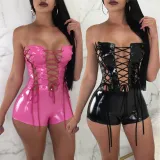 Sexy slim fit strapless jumpsuit leather pants
