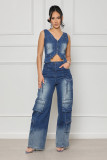Multi pocket wide leg vintage vest set