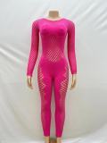 Round neck long sleeved hollowed out knit jumpsuit