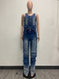 Multi pocket wide leg vintage vest set