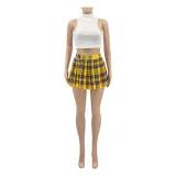 Solid color T-shirt pleated short skirt two-piece set