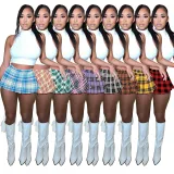 Solid color T-shirt pleated short skirt two-piece set