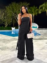 Bra top multi pocket work suit jumpsuit wide leg jumpsuit